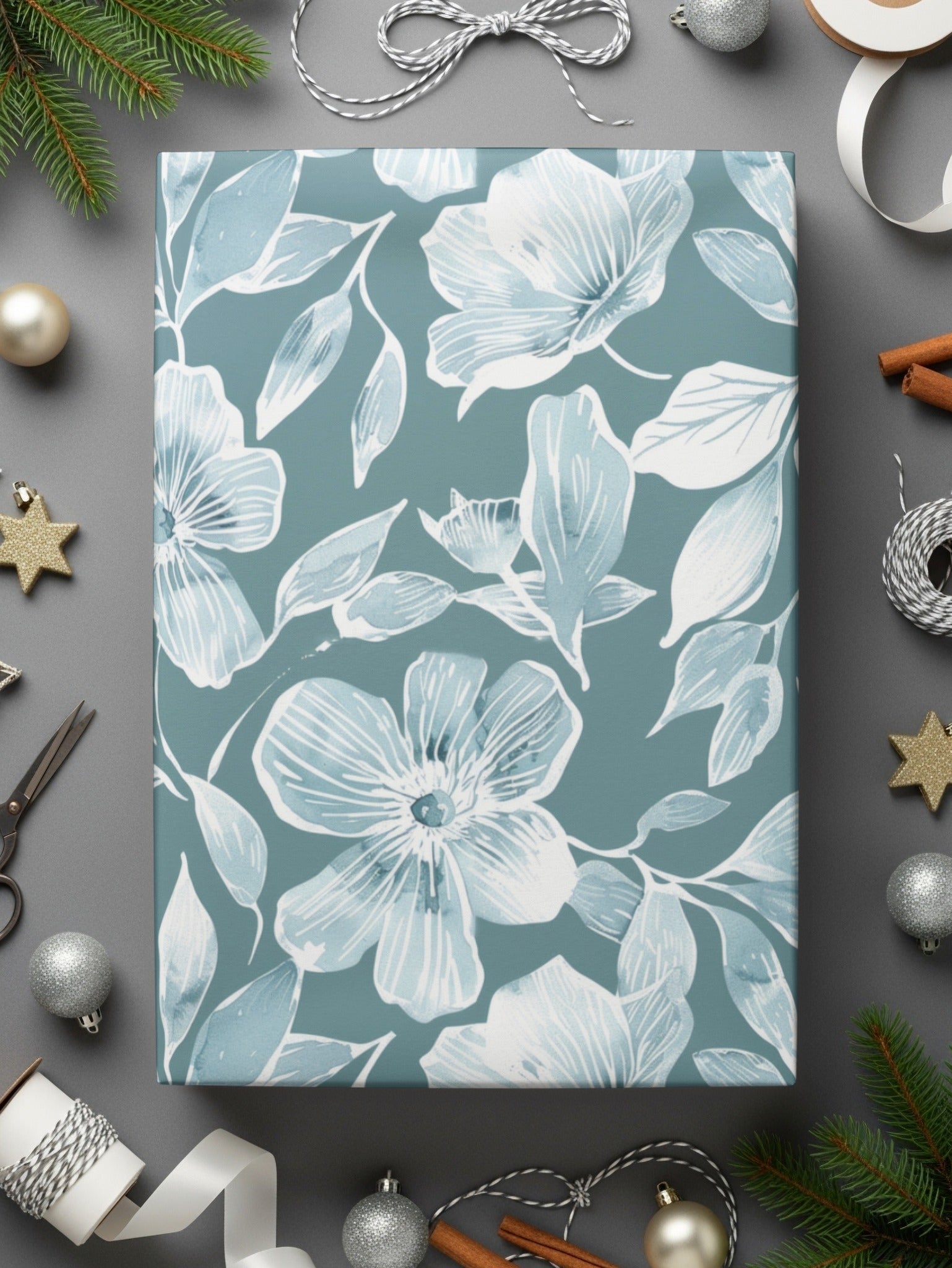 Blue Floral Seamless Pattern, Digital Paper, Flower Fabric Print, Scrapbook Paper, Repeat Pattern, Tileable Background Digital - Moore and Mountain