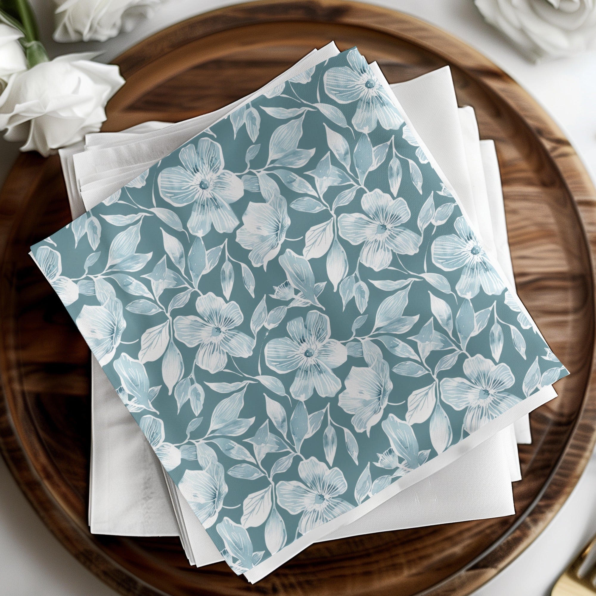 Blue Floral Seamless Pattern, Digital Paper, Flower Fabric Print, Scrapbook Paper, Repeat Pattern, Tileable Background Digital - Moore and Mountain