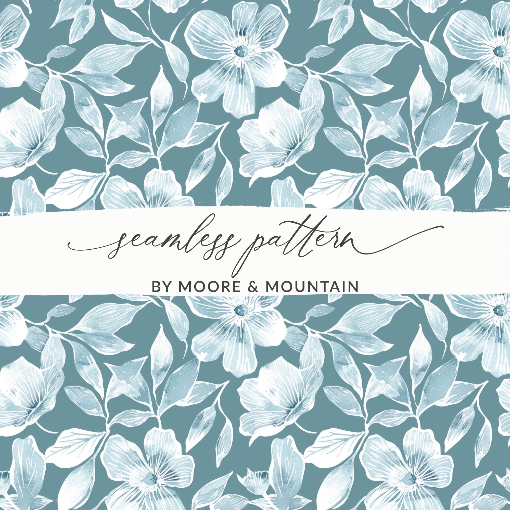 Blue Floral Seamless Pattern, Digital Paper, Flower Fabric Print, Scrapbook Paper, Repeat Pattern, Tileable Background Digital - Moore and Mountain