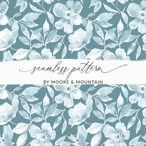 Blue Floral Seamless Pattern, Digital Paper, Flower Fabric Print, Scrapbook Paper, Repeat Pattern, Tileable Background Digital - Moore and Mountain
