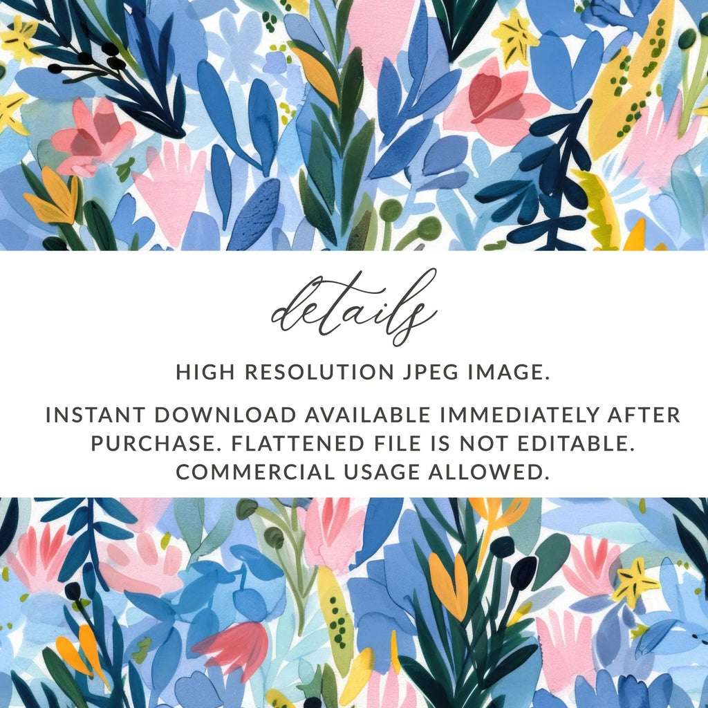 Blue Floral Seamless Pattern, Digital Paper Pack, Watercolor Flower Background, Fabric Design, Scrapbooking, Printable Art, JPEG Digital - Moore and Mountain