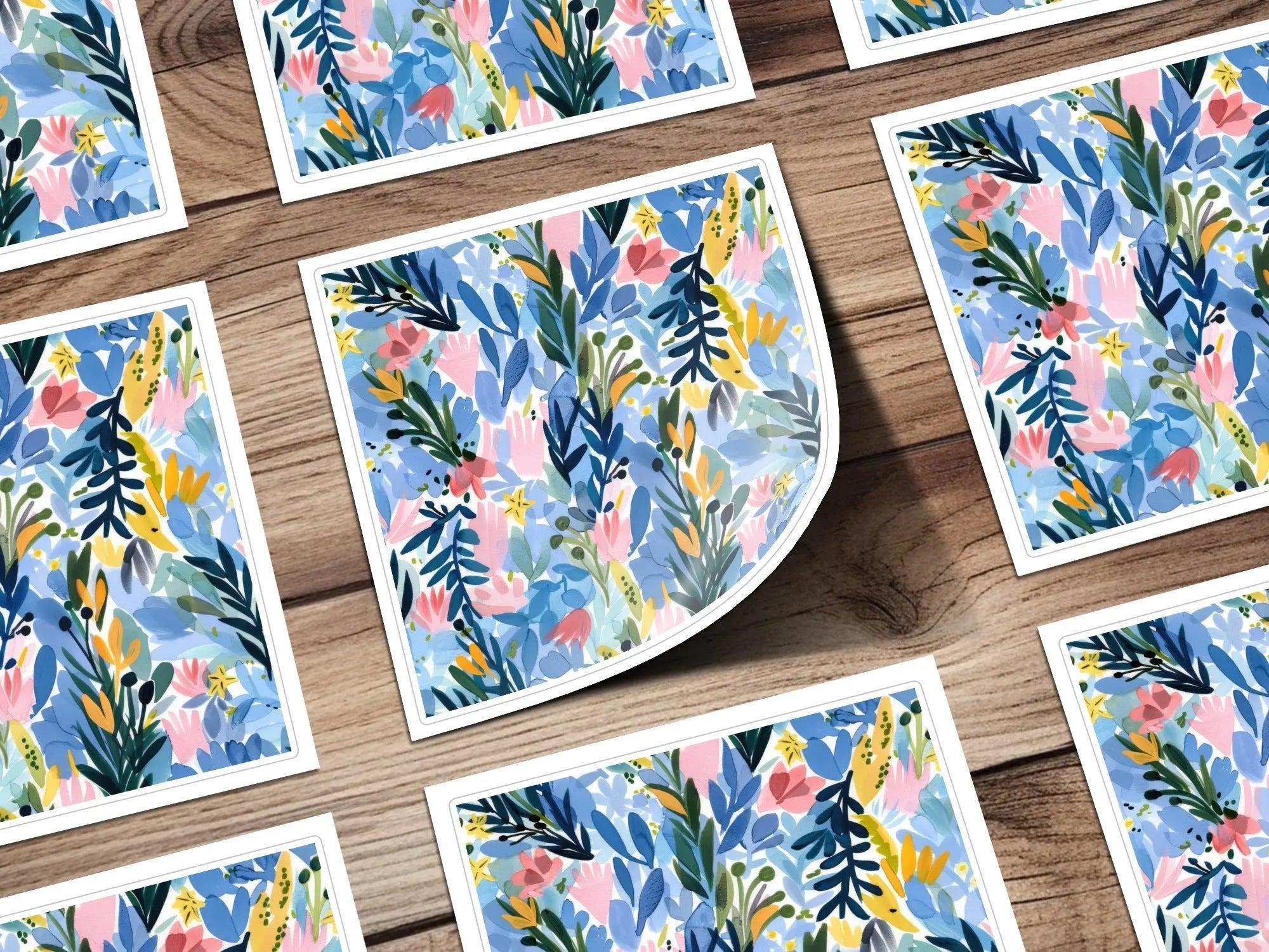 Blue Floral Seamless Pattern, Digital Paper Pack, Watercolor Flower Background, Fabric Design, Scrapbooking, Printable Art, JPEG Digital - Moore and Mountain