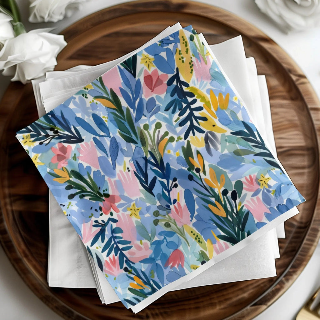 Blue Floral Seamless Pattern, Digital Paper Pack, Watercolor Flower Background, Fabric Design, Scrapbooking, Printable Art, JPEG Digital - Moore and Mountain
