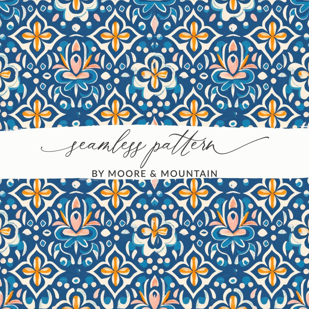 Blue Floral Seamless Pattern Digital Paper, Tileable Backdrop, Printable Scrapbook, Repeat Pattern, Fabric Design, Digital Download - Moore and Mountain