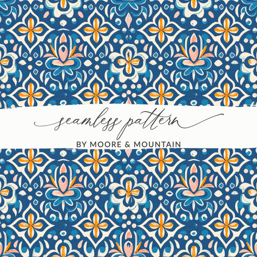 Blue Floral Seamless Pattern Digital Paper, Tileable Backdrop, Printable Scrapbook, Repeat Pattern, Fabric Design, Digital Download - Moore and Mountain