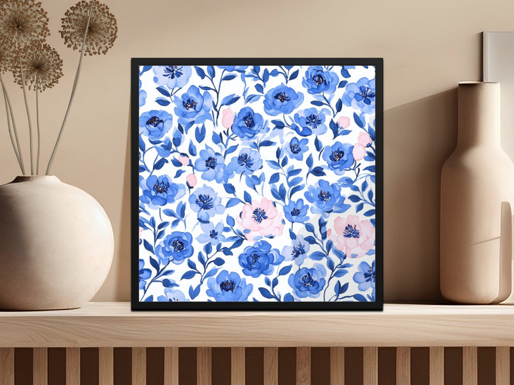 Blue Floral Seamless Pattern Digital Paper, Watercolor Flower Digital, Floral Background, Spring Fabric Design, Blue Flower Pattern - Moore and Mountain