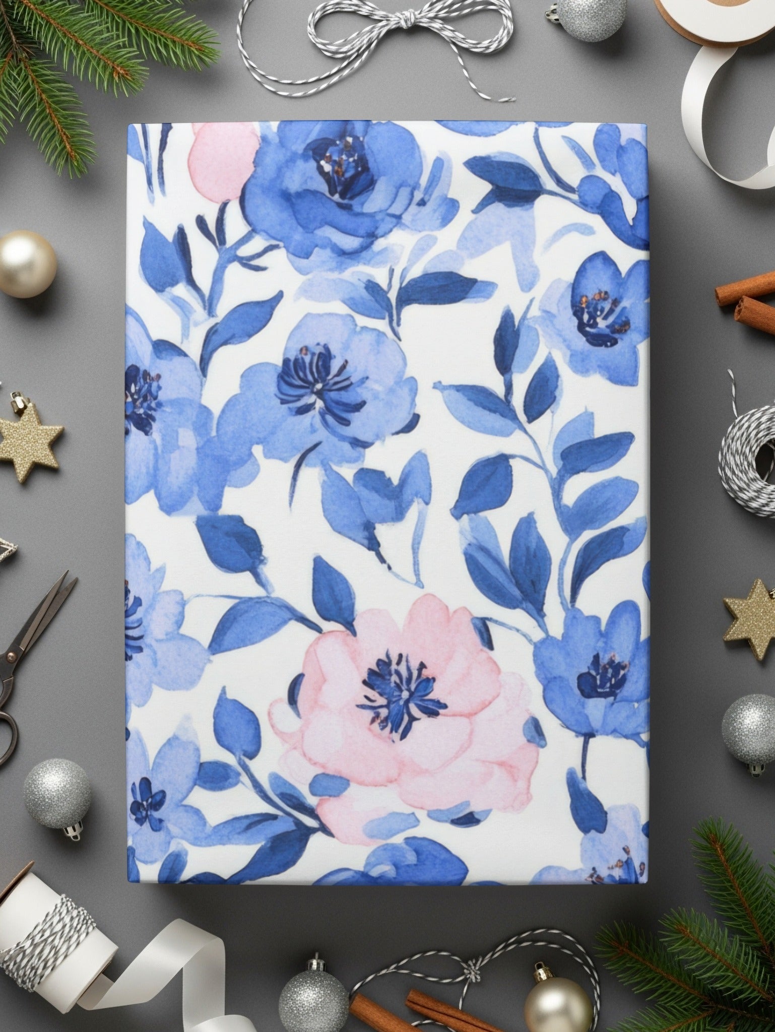 Blue Floral Seamless Pattern Digital Paper, Watercolor Flower Digital, Floral Background, Spring Fabric Design, Blue Flower Pattern - Moore and Mountain