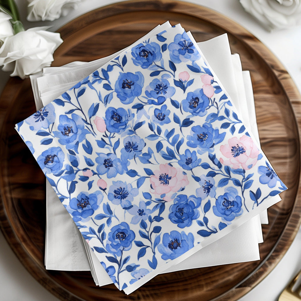 Blue Floral Seamless Pattern Digital Paper, Watercolor Flower Digital, Floral Background, Spring Fabric Design, Blue Flower Pattern - Moore and Mountain