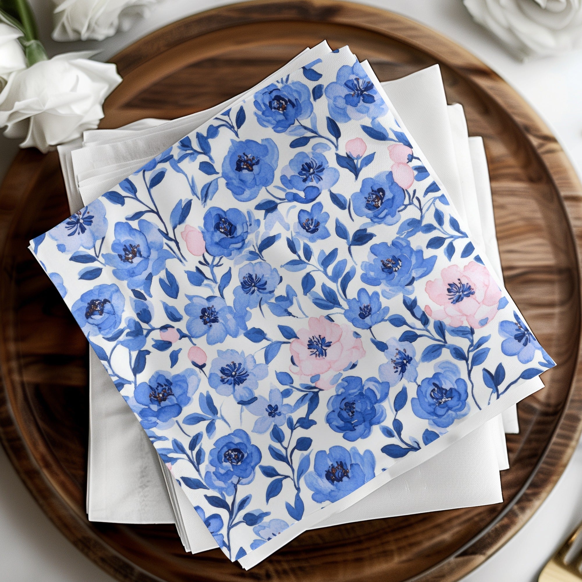 Blue Floral Seamless Pattern Digital Paper, Watercolor Flower Digital, Floral Background, Spring Fabric Design, Blue Flower Pattern - Moore and Mountain