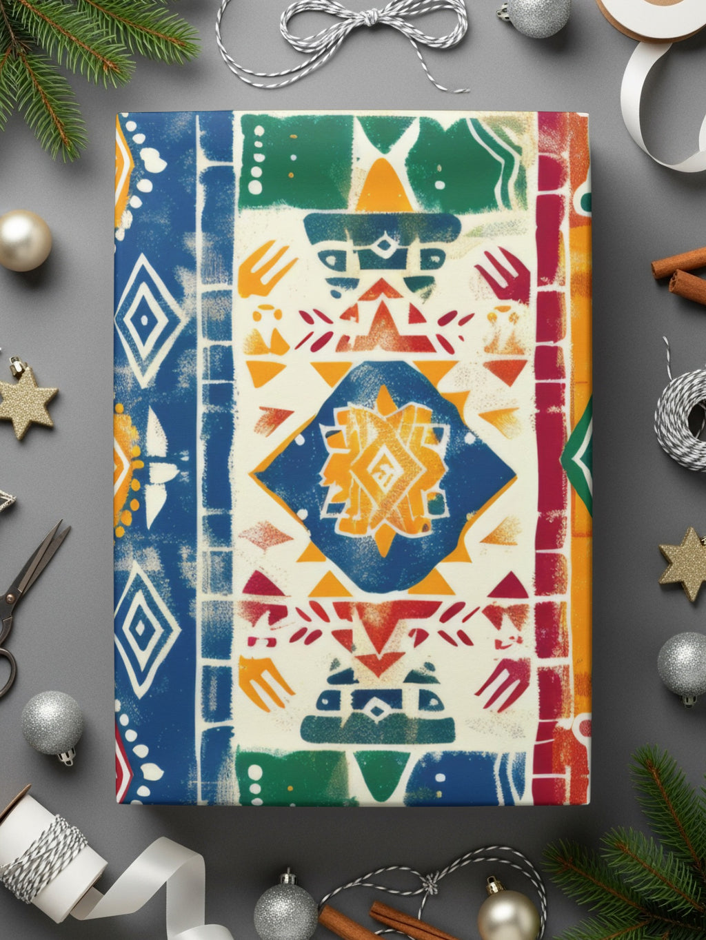 Festive Multicolor Geometric Pattern Gift Wrap Paper