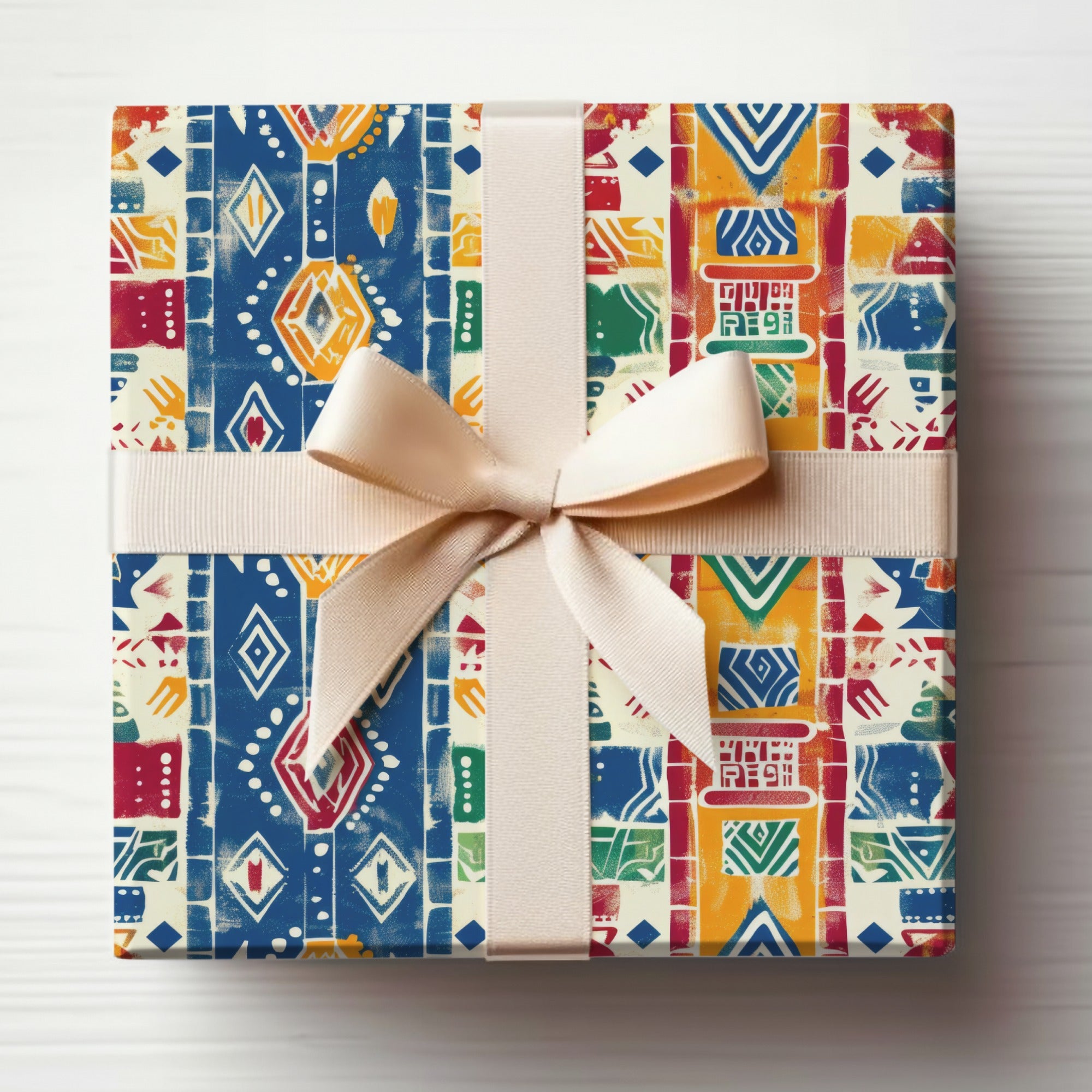 Colorful Geometric Patterned Gift Box with Bow