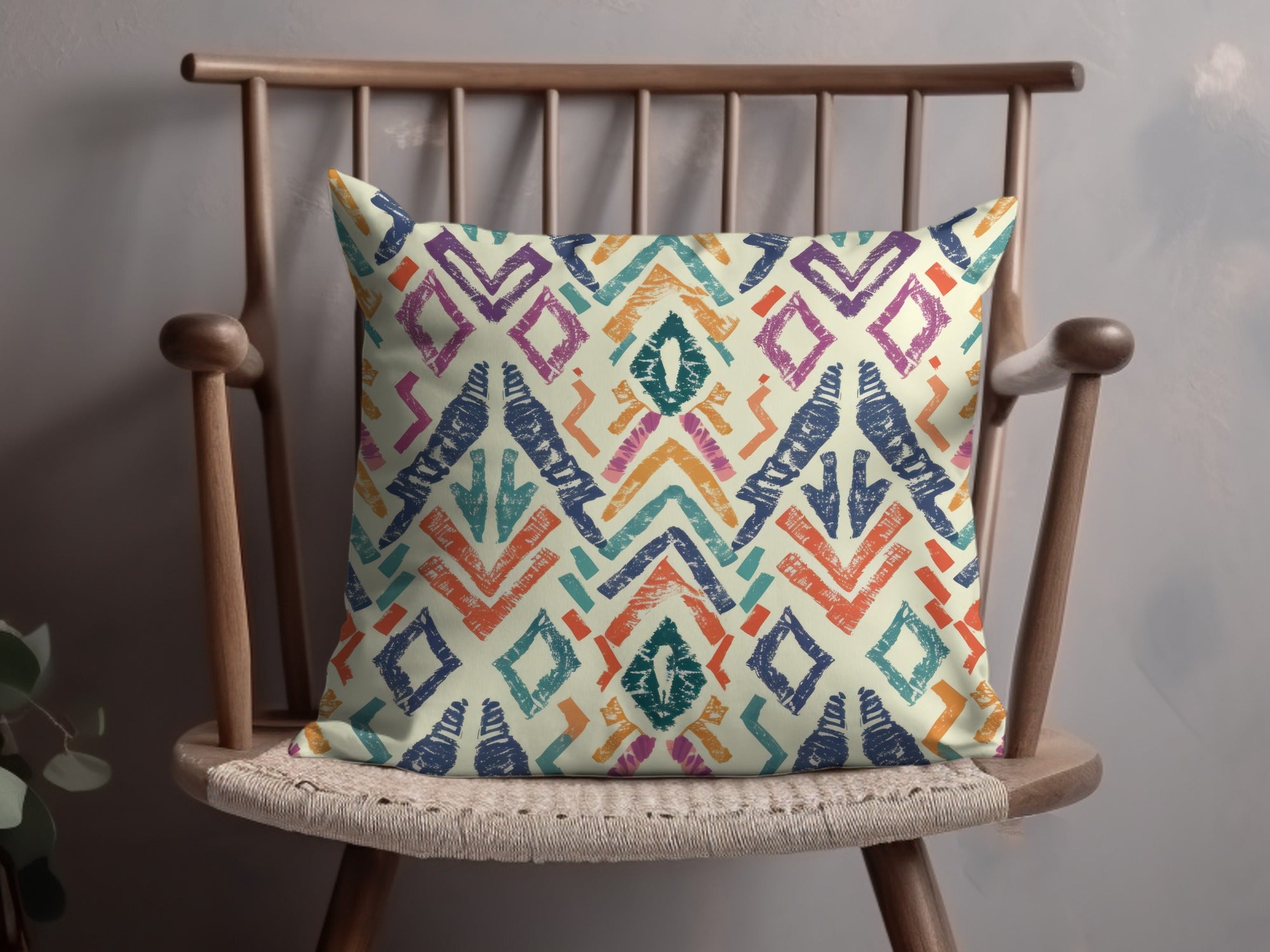 Colorful Geometric Patterned Throw Pillow for Home Decor
