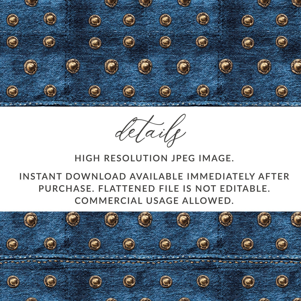 Blue Jeans Texture With Metal Studs Seamless Denim Digital - Moore and Mountain