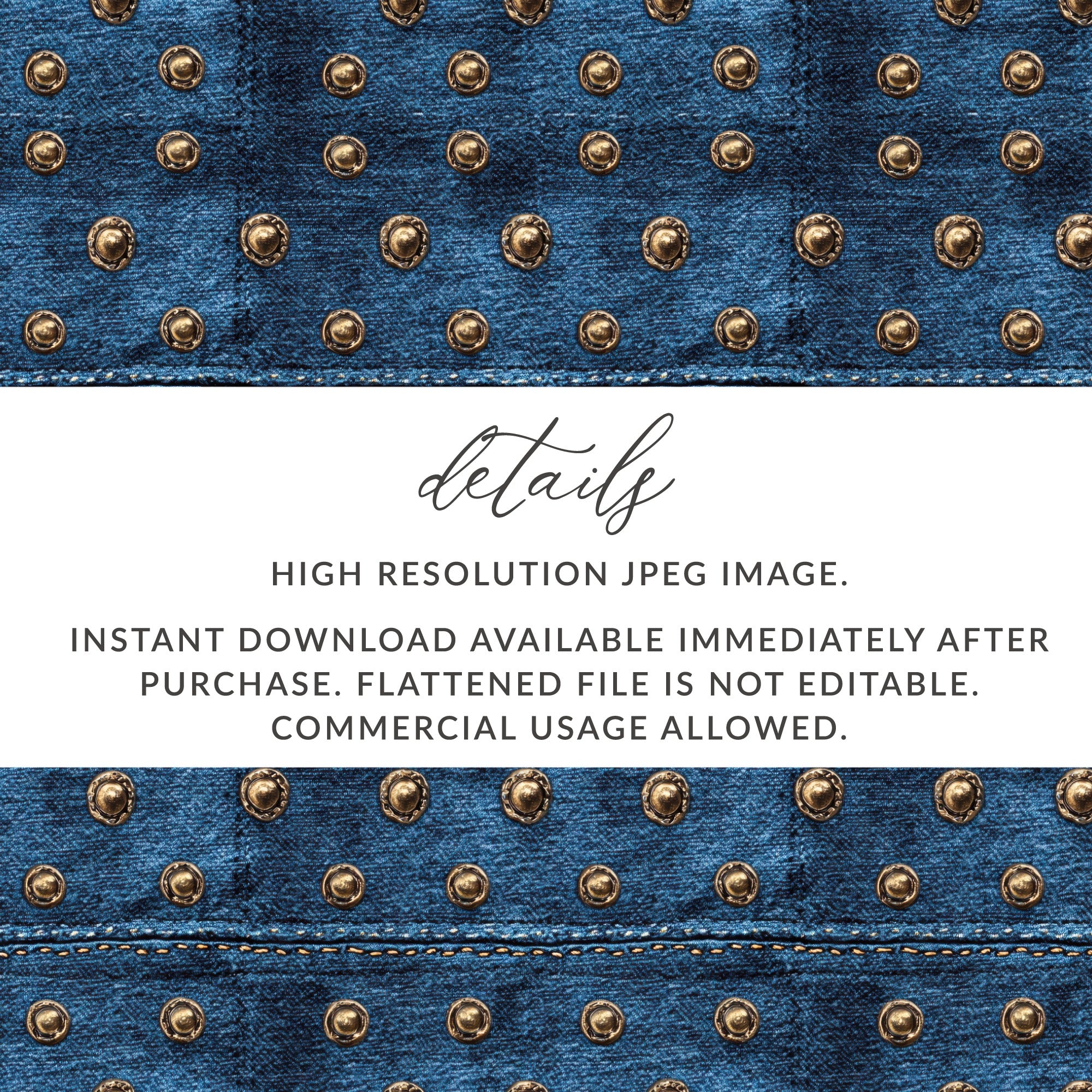 Blue Jeans Texture With Metal Studs Seamless Denim Digital - Moore and Mountain