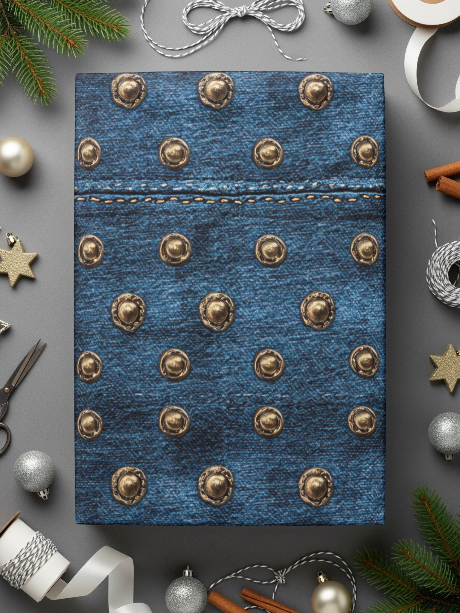 Blue Jeans Texture With Metal Studs Seamless Denim Digital - Moore and Mountain