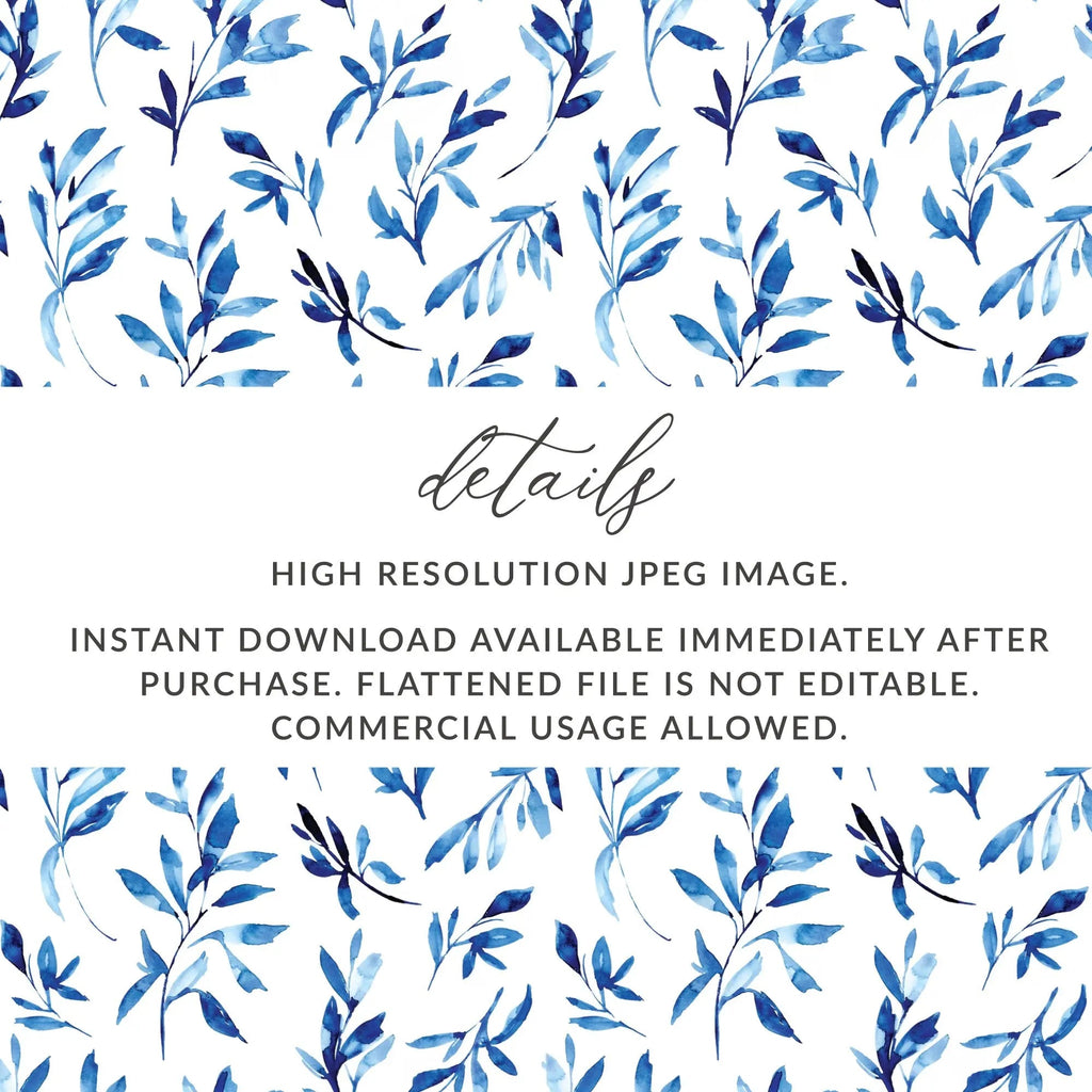 Blue Leaves Digital Paper, Watercolor Floral Pattern, Seamless Pattern for Fabric, Scrapbooking Digital Backgrounds, Digital Art - Moore and Mountain