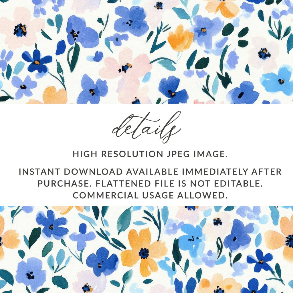 Blue Modern Ditsy Watercolor Floral Pattern in Pastel Blue Gold Download - Moore and Mountain