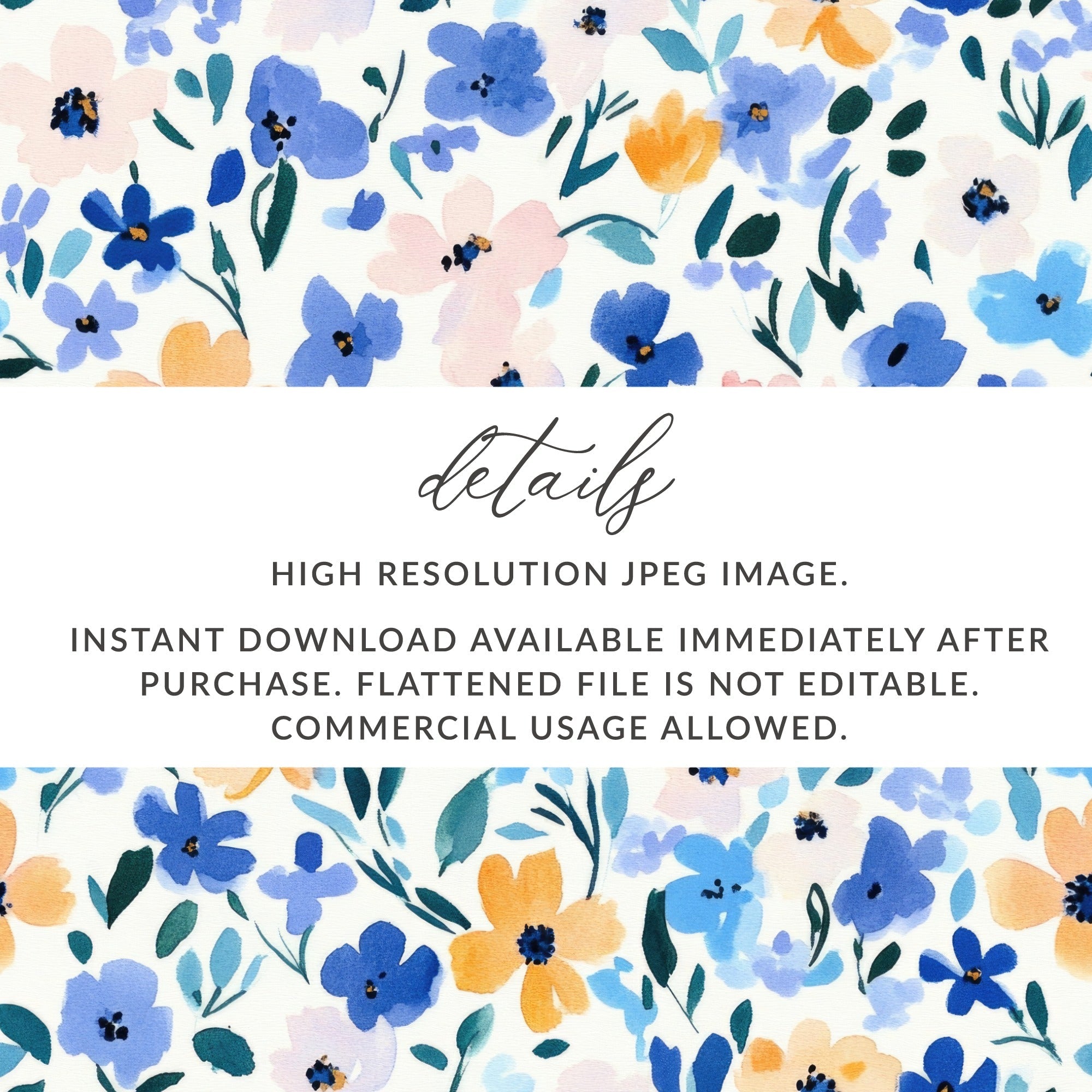Blue Modern Ditsy Watercolor Floral Pattern in Pastel Blue Gold Download - Moore and Mountain