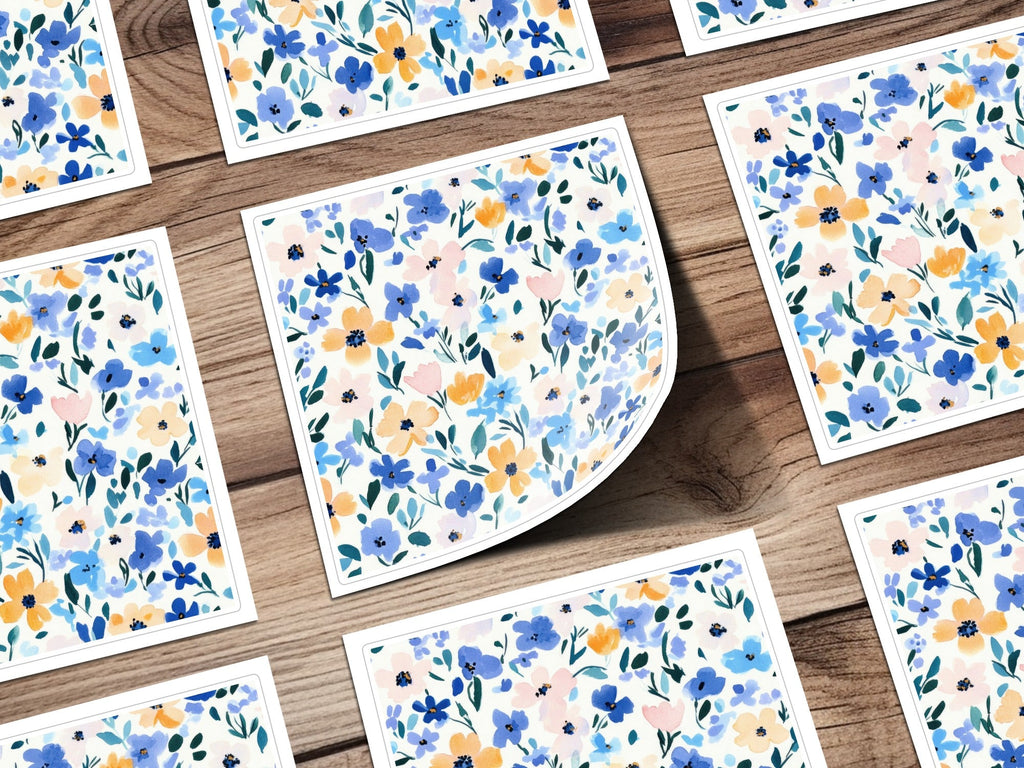 Blue Modern Ditsy Watercolor Floral Pattern in Pastel Blue Gold Download - Moore and Mountain