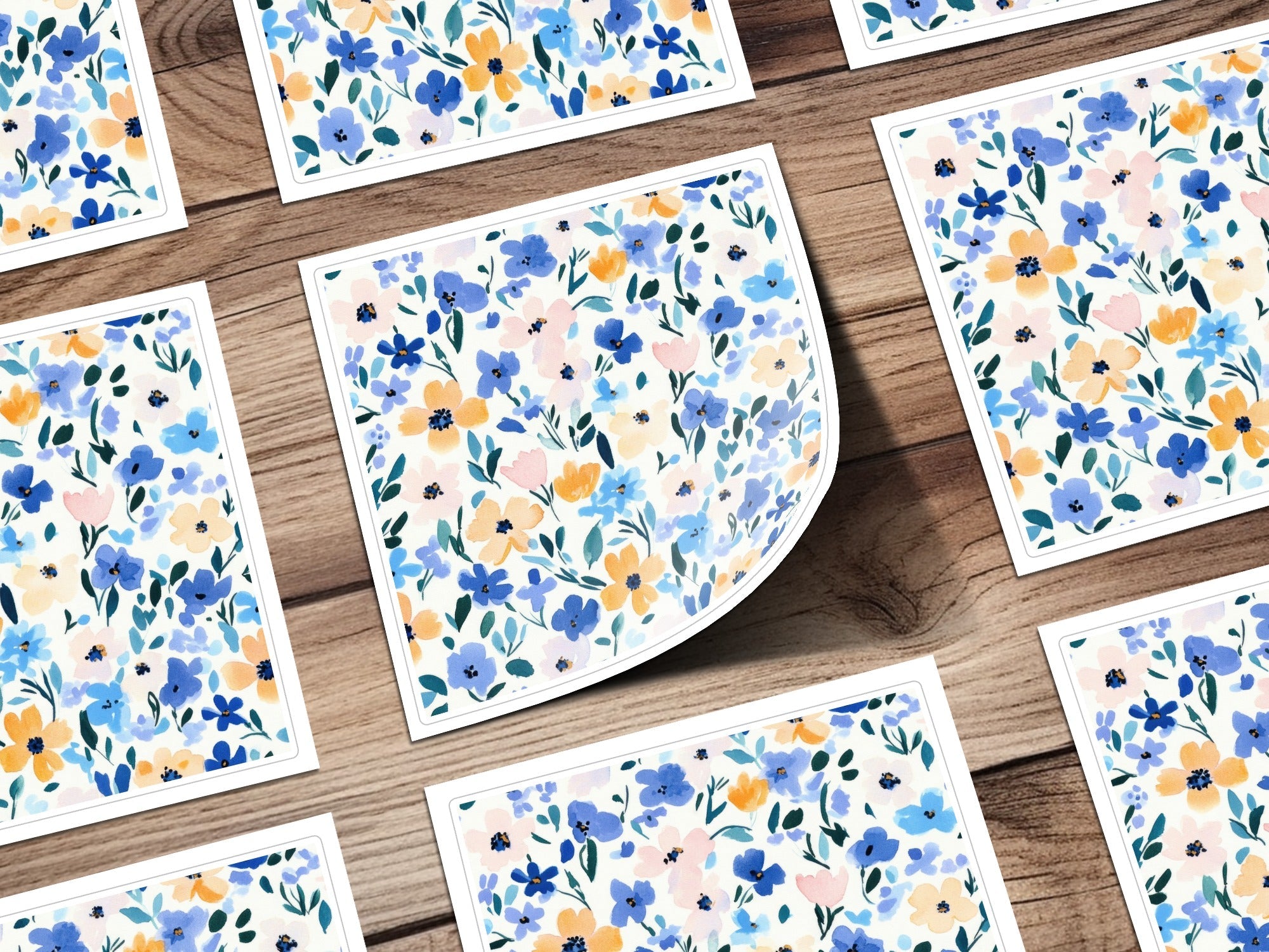 Blue Modern Ditsy Watercolor Floral Pattern in Pastel Blue Gold Download - Moore and Mountain
