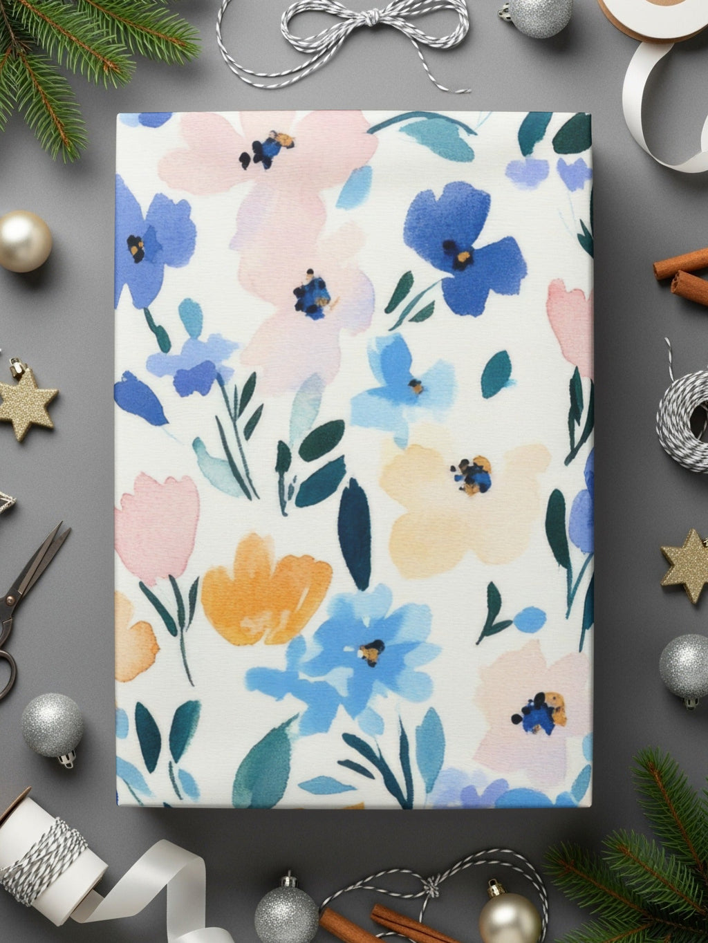 Blue Modern Ditsy Watercolor Floral Pattern in Pastel Blue Gold Download - Moore and Mountain