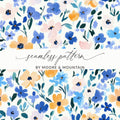Blue Modern Ditsy Watercolor Floral Pattern in Pastel Blue Gold Download - Moore and Mountain