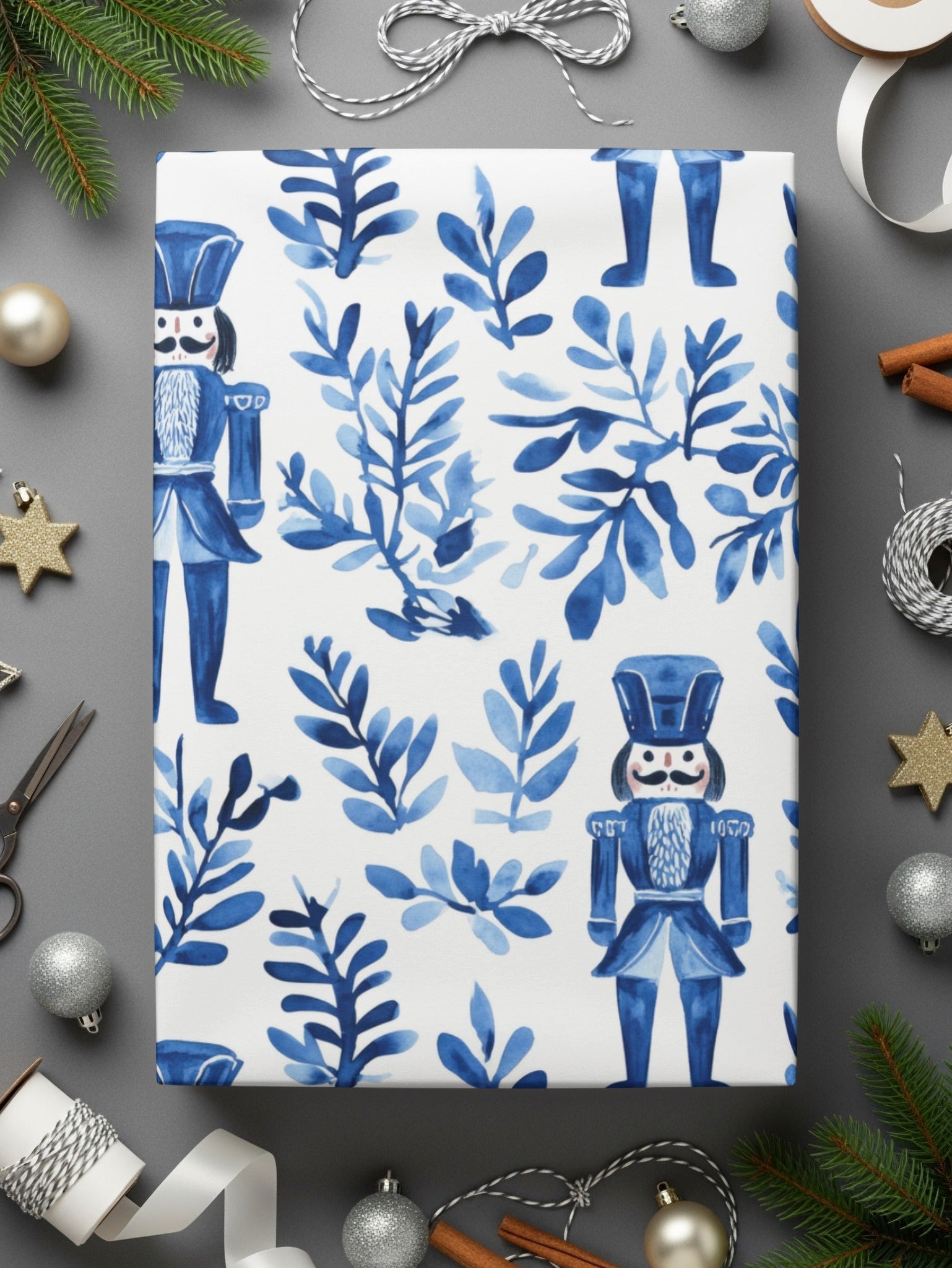 Blue Nutcracker Digital Paper, Seamless Pattern, Watercolor Nutcracker, Christmas Background, Holiday Digital Paper, Fabric Design - Moore and Mountain