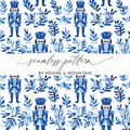 Blue Nutcracker Digital Paper, Seamless Pattern, Watercolor Nutcracker, Christmas Background, Holiday Digital Paper, Fabric Design - Moore and Mountain