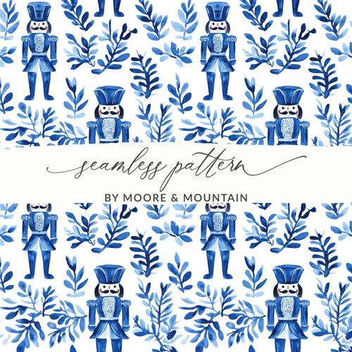 Blue Nutcracker Digital Paper, Seamless Pattern, Watercolor Nutcracker, Christmas Background, Holiday Digital Paper, Fabric Design - Moore and Mountain