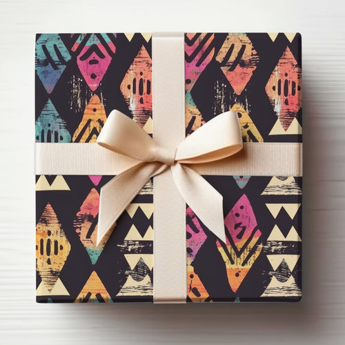 Vibrant Geometric Patterned Gift Box with Ribbon
