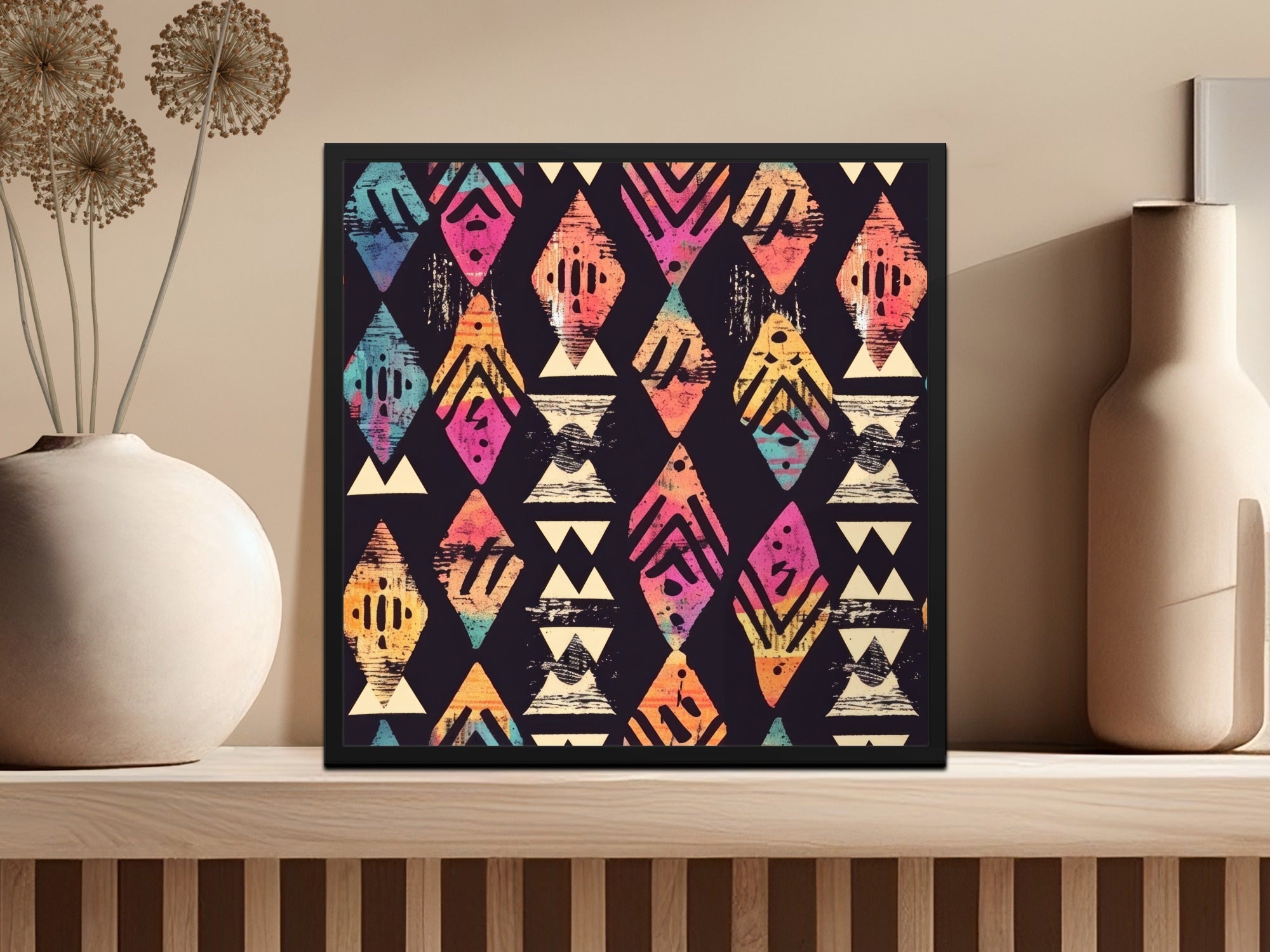 Multicolor Geometric Diamond Pattern Wall Art Decor Print