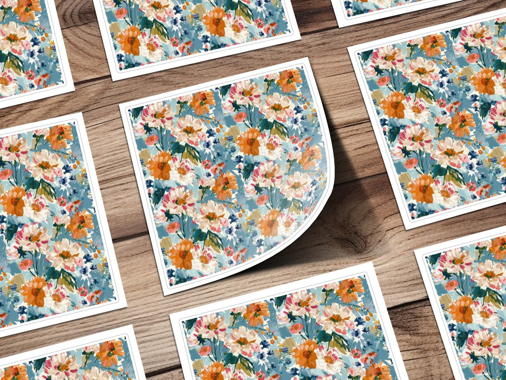 Blue Orange Floral Digital Paper, Abstract Flower Pattern, Spring Watercolor Digital Download, Seamless Floral Design, Commercial Use - Moore and Mountain