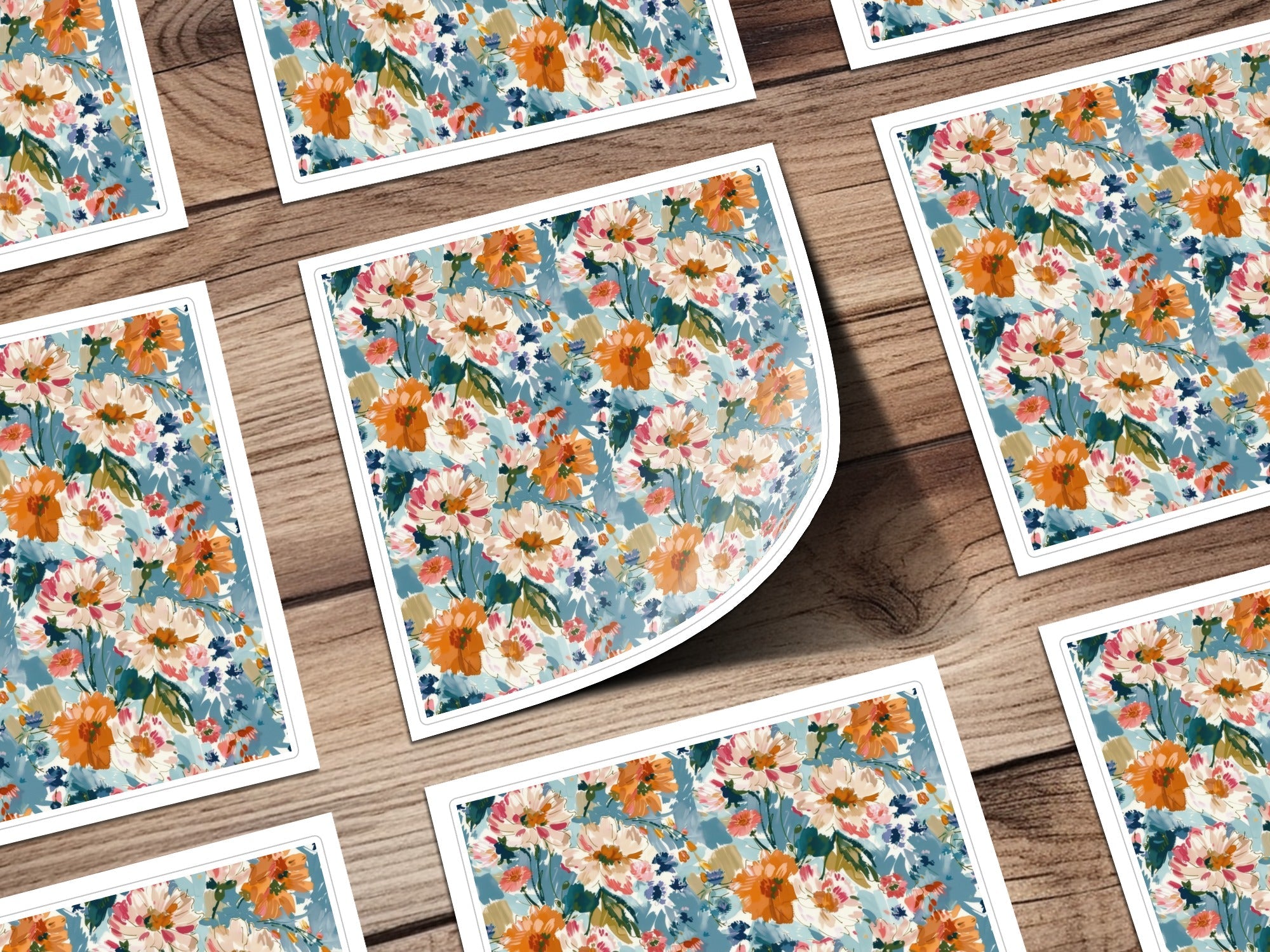 Blue Orange Floral Digital Paper, Abstract Flower Pattern, Spring Watercolor Digital Download, Seamless Floral Design, Commercial Use - Moore and Mountain