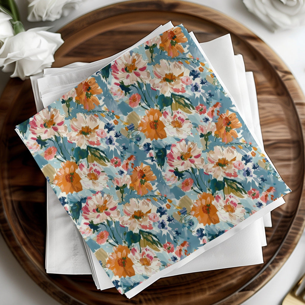Blue Orange Floral Digital Paper, Abstract Flower Pattern, Spring Watercolor Digital Download, Seamless Floral Design, Commercial Use - Moore and Mountain
