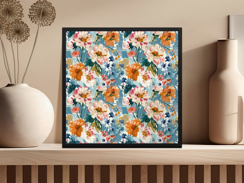 Blue Orange Floral Digital Paper, Abstract Flower Pattern, Spring Watercolor Digital Download, Seamless Floral Design, Commercial Use - Moore and Mountain