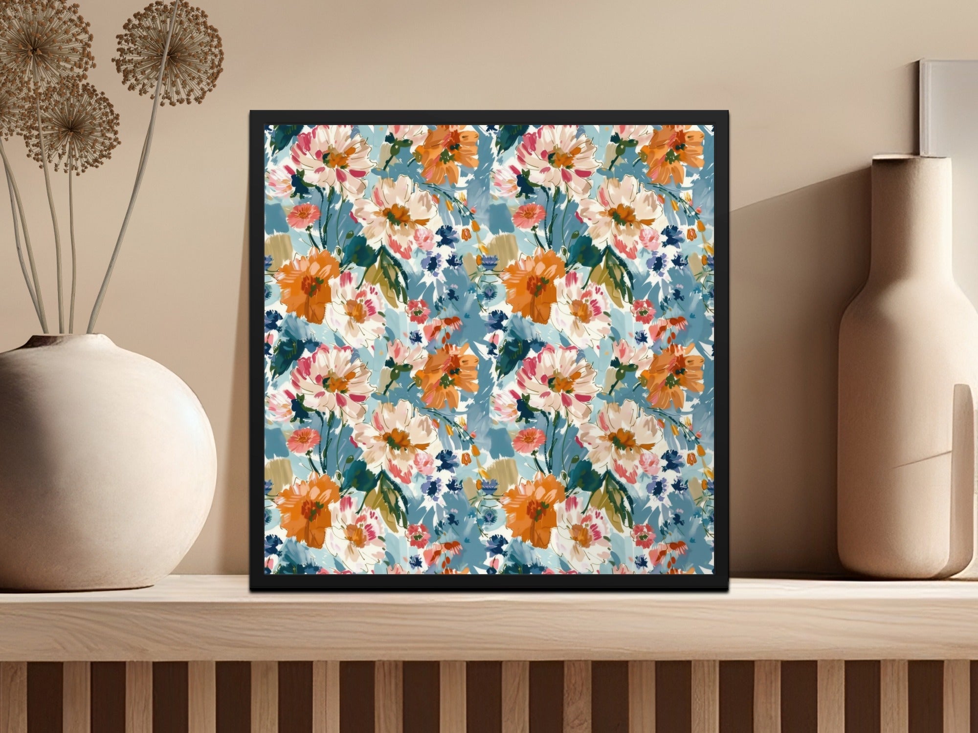Blue Orange Floral Digital Paper, Abstract Flower Pattern, Spring Watercolor Digital Download, Seamless Floral Design, Commercial Use - Moore and Mountain