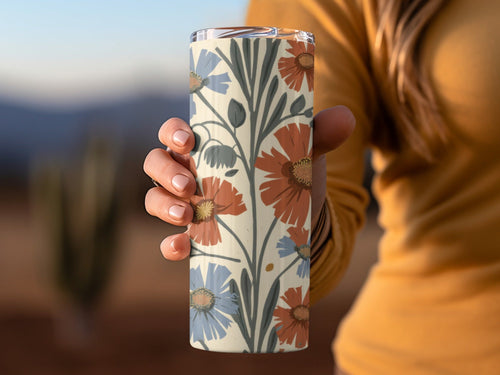 Blue Orange Floral Pattern Digital Artwork for Home Decor, Fall Floral - Moore and Mountain