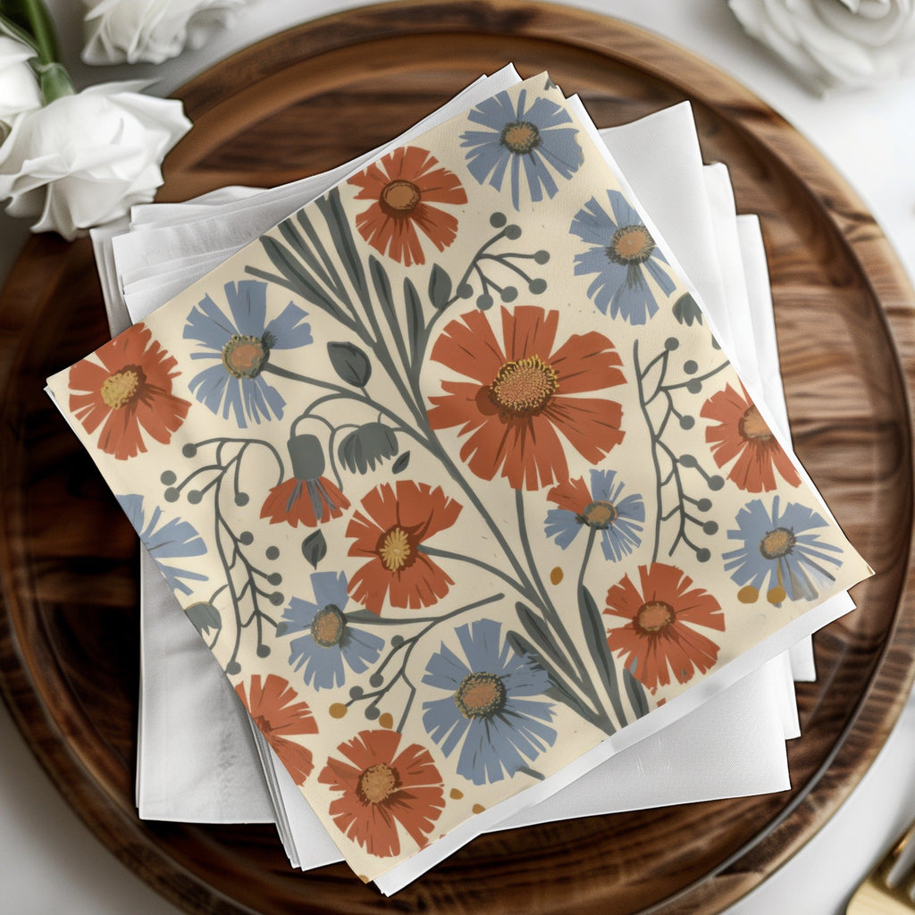 Blue Orange Floral Pattern Digital Artwork for Home Decor, Fall Floral - Moore and Mountain