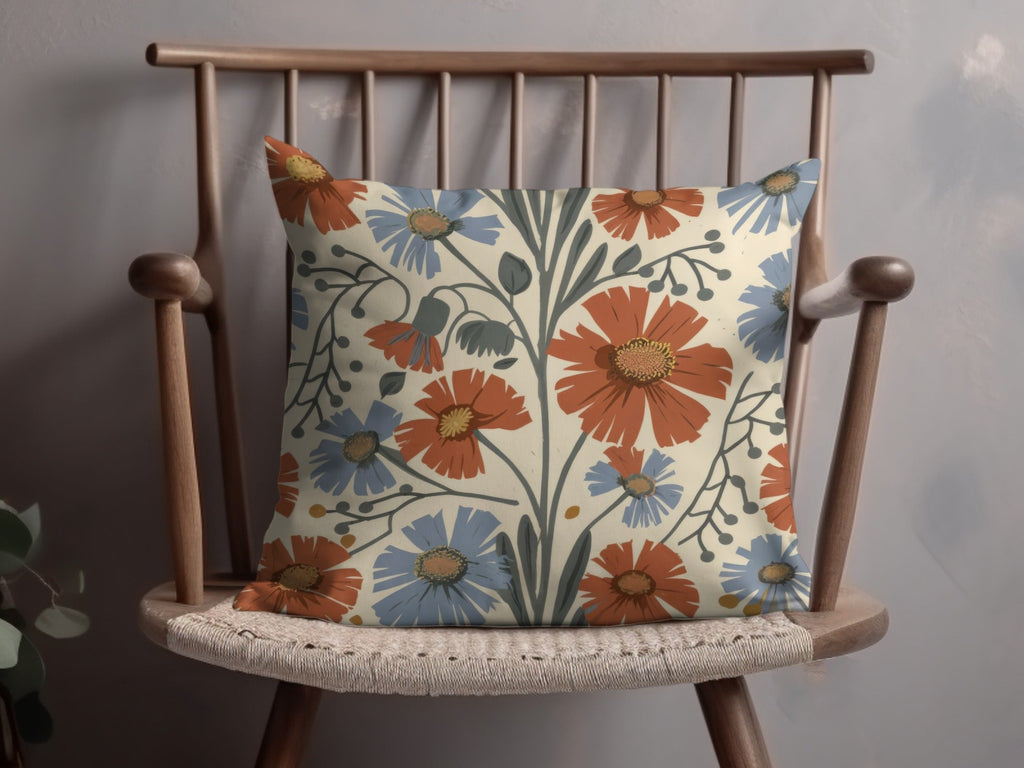 Blue Orange Floral Pattern Digital Artwork for Home Decor, Fall Floral - Moore and Mountain