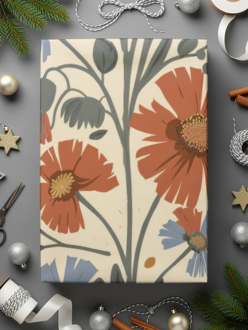Blue Orange Floral Pattern Digital Artwork for Home Decor, Fall Floral - Moore and Mountain