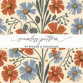 Blue Orange Floral Pattern Digital Artwork for Home Decor, Fall Floral - Moore and Mountain