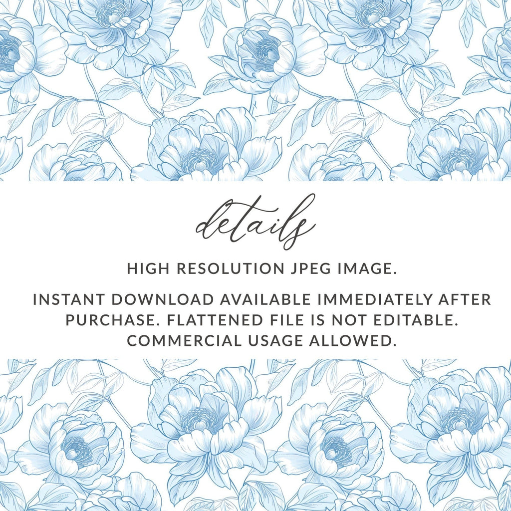 Blue Peony Digital Paper, Floral Seamless Pattern, Repeating Flower Backgrounds, Scrapbook Paper, Fabric Design, Printable Patterns Digital - Moore and Mountain