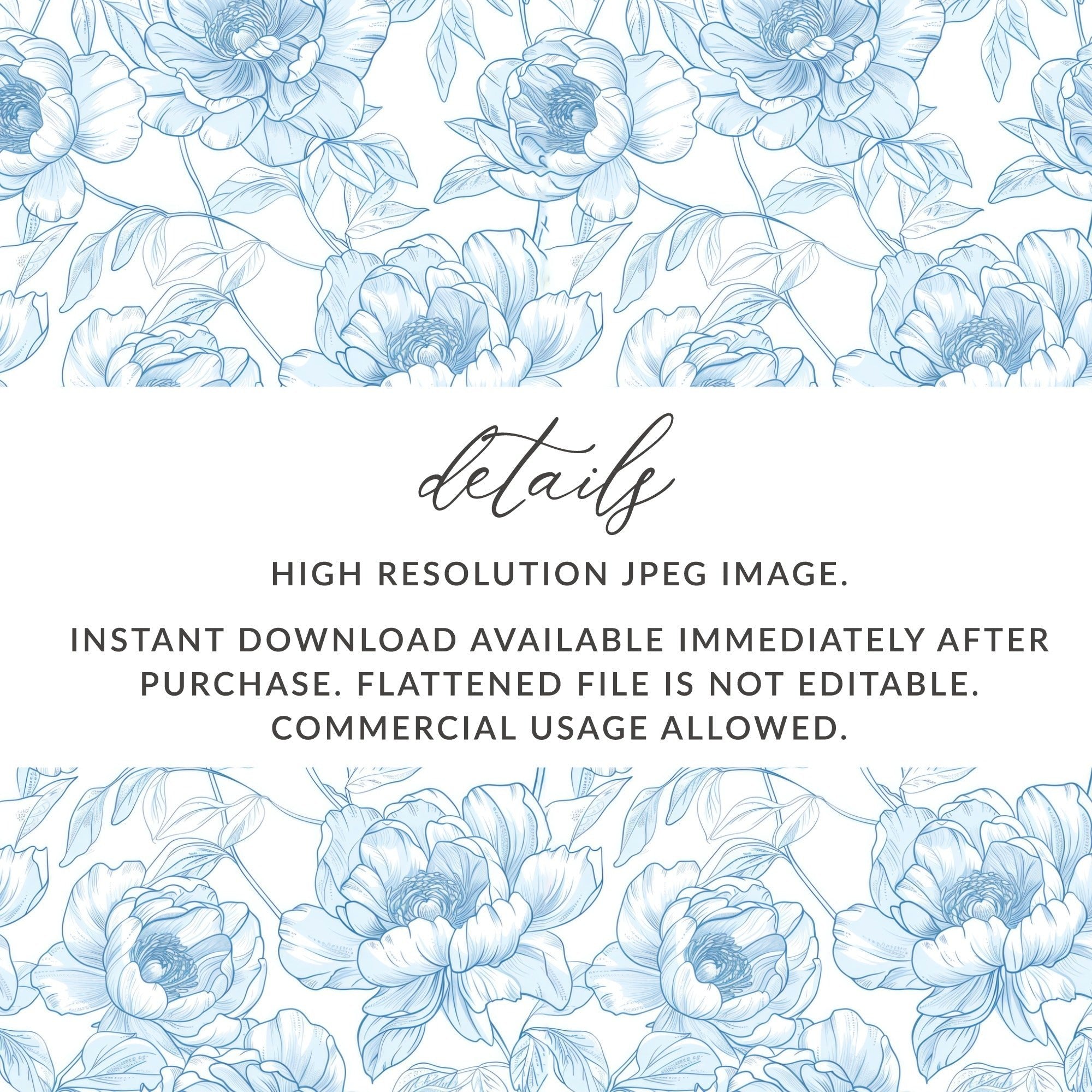 Blue Peony Digital Paper, Floral Seamless Pattern, Repeating Flower Backgrounds, Scrapbook Paper, Fabric Design, Printable Patterns Digital - Moore and Mountain