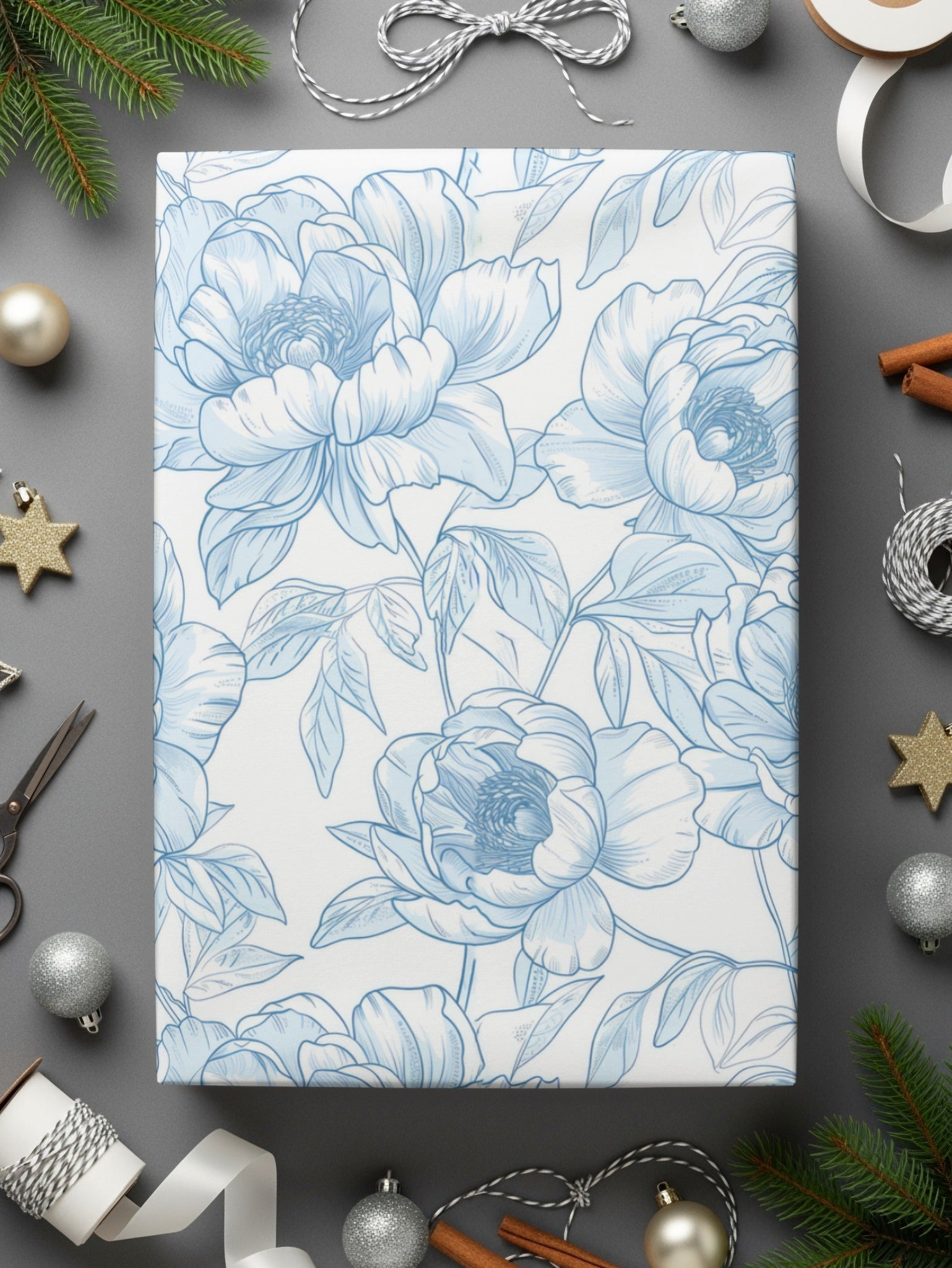 Blue Peony Digital Paper, Floral Seamless Pattern, Repeating Flower Backgrounds, Scrapbook Paper, Fabric Design, Printable Patterns Digital - Moore and Mountain