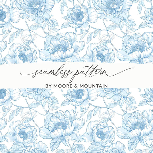 Blue Peony Digital Paper, Floral Seamless Pattern, Repeating Flower Backgrounds, Scrapbook Paper, Fabric Design, Printable Patterns Digital - Moore and Mountain