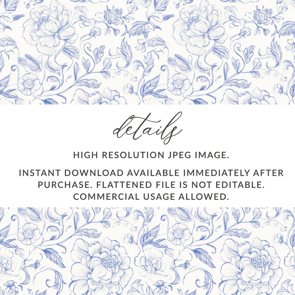 Blue Peony Digital Paper, Seamless Floral Pattern, Hand Drawn Flower Design, Spring Printable Art, Vintage Wallpaper, Scrapbook Paper - Moore and Mountain