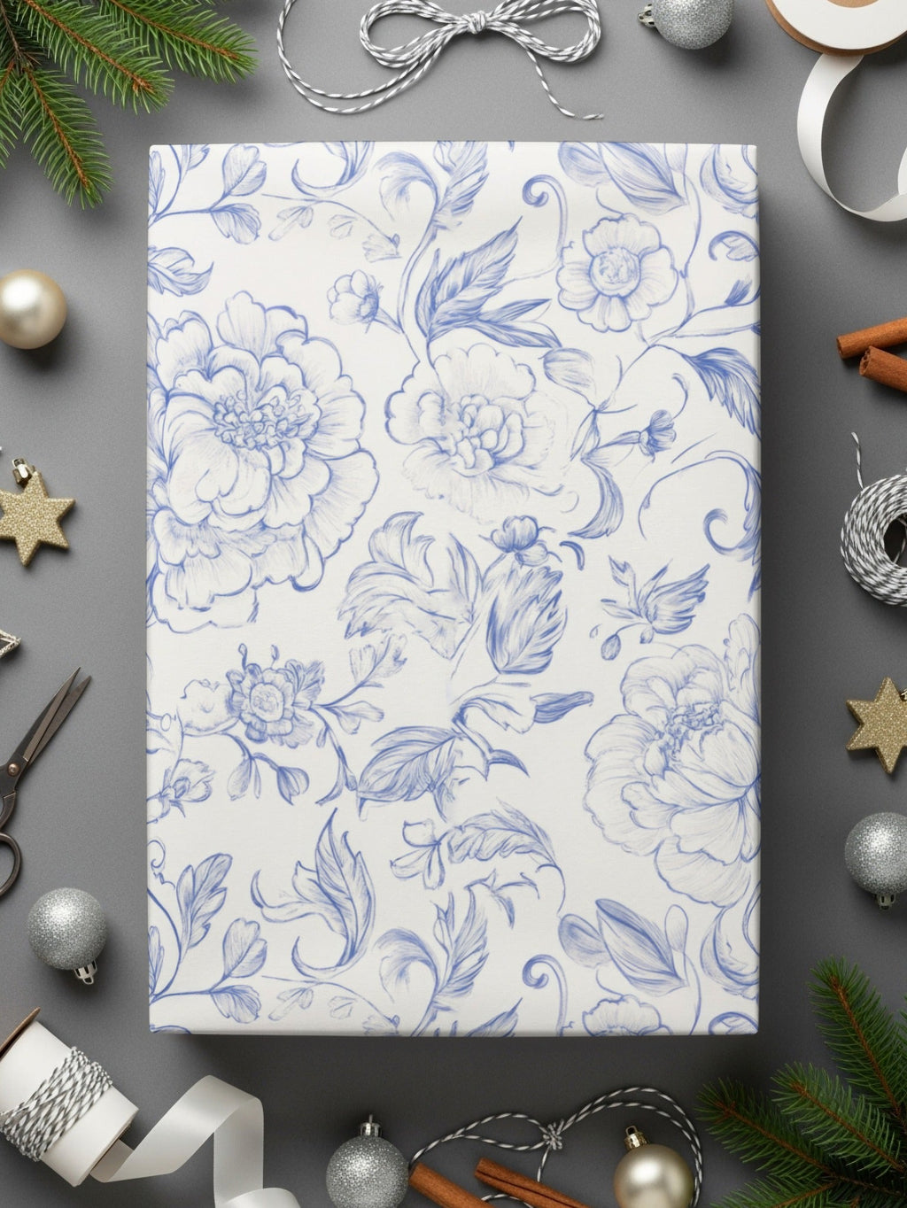 Blue Peony Digital Paper, Seamless Floral Pattern, Hand Drawn Flower Design, Spring Printable Art, Vintage Wallpaper, Scrapbook Paper - Moore and Mountain