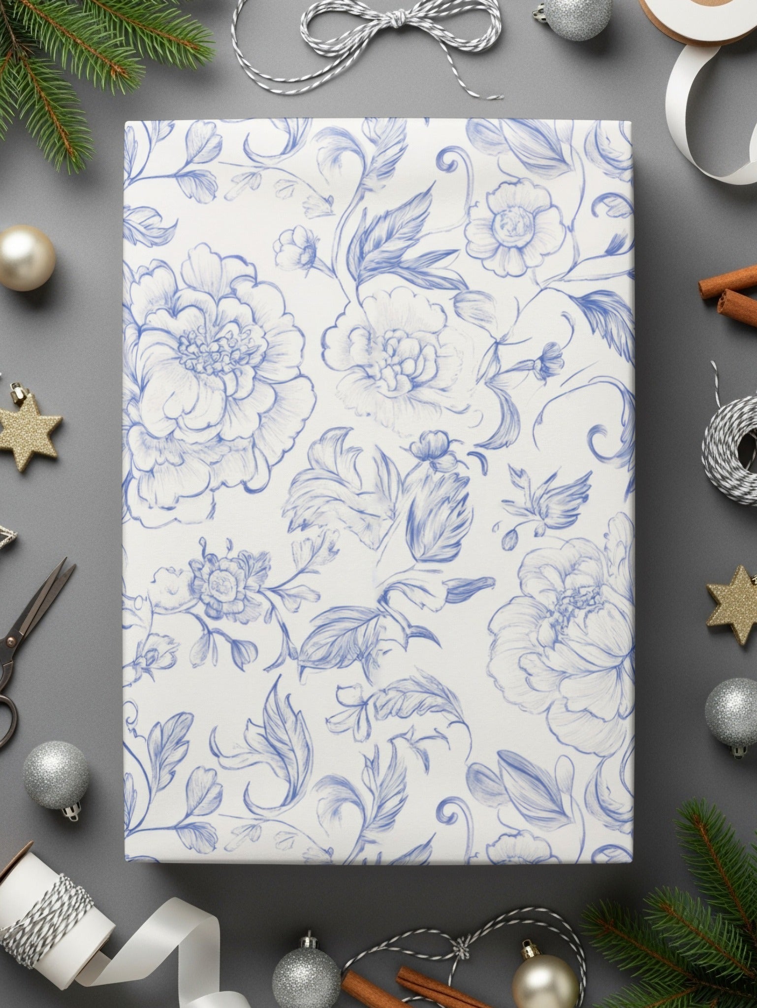 Blue Peony Digital Paper, Seamless Floral Pattern, Hand Drawn Flower Design, Spring Printable Art, Vintage Wallpaper, Scrapbook Paper - Moore and Mountain