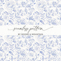 Blue Peony Digital Paper, Seamless Floral Pattern, Hand Drawn Flower Design, Spring Printable Art, Vintage Wallpaper, Scrapbook Paper - Moore and Mountain