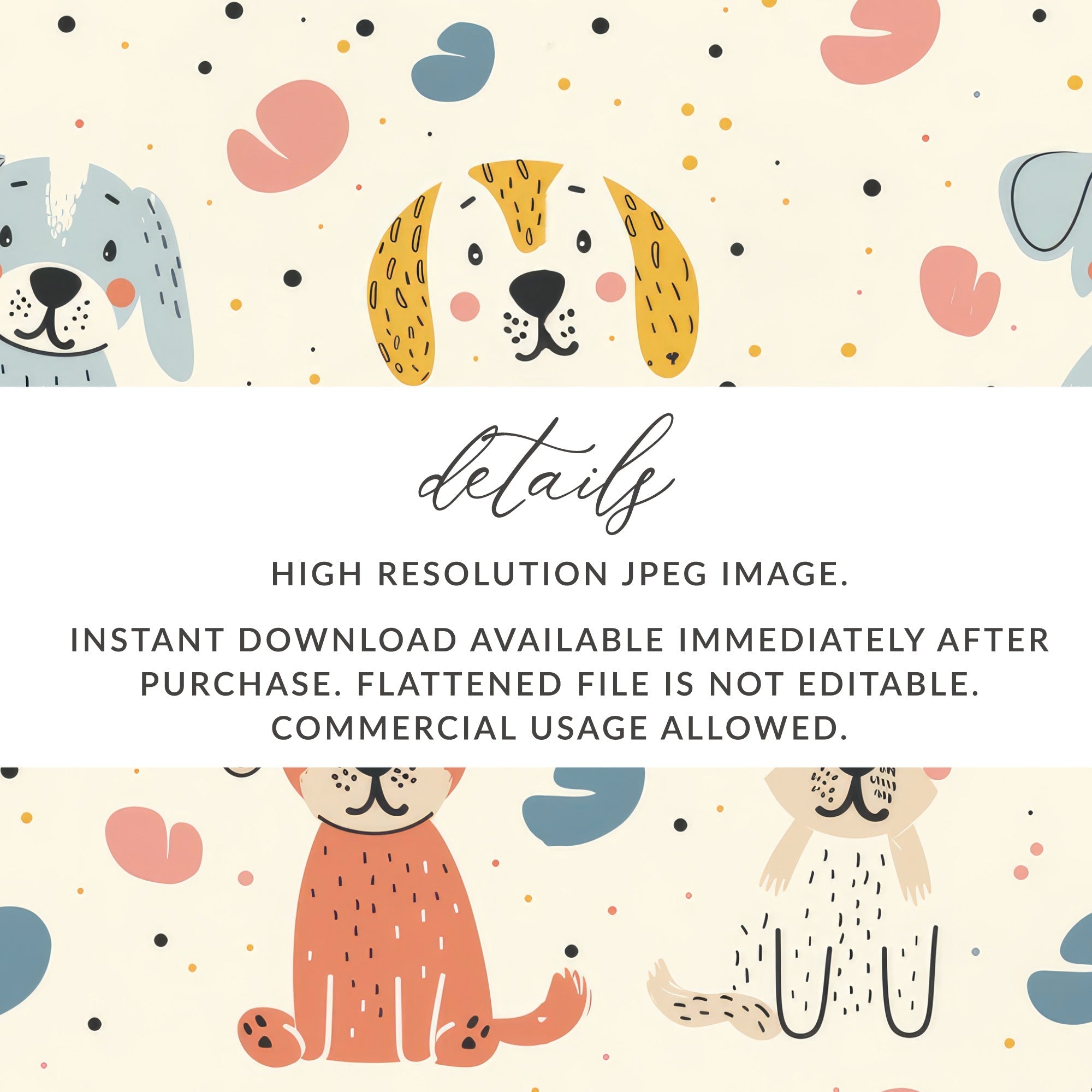 Blue Puppy Pattern, Digital Paper Pack, Pastel Dog Seamless Pattern, Beige Nursery Decor, Cute Animal Digital, Kids Room Decor, Scrapbooking - Moore and Mountain